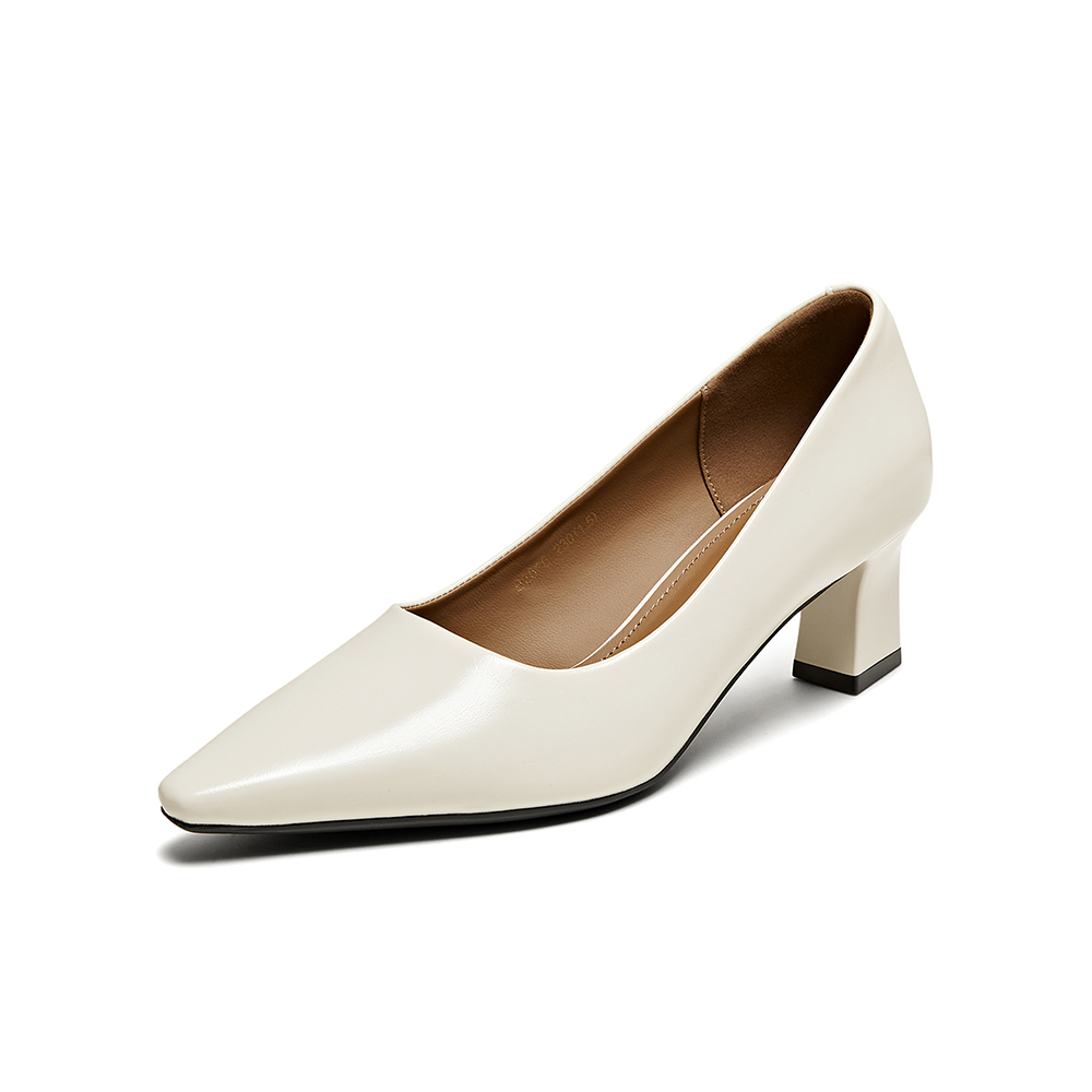 百思图2025秋季新款商场同款浅口单鞋粗跟尖头通勤女鞋B2616CQ5