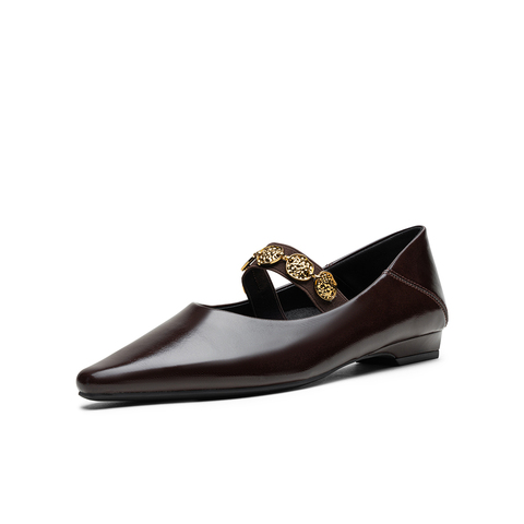 百思图2025秋季新款玛丽珍鞋时尚潮流复古尖头女单鞋鞋B1095CQ5