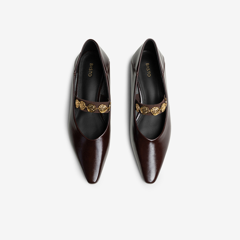 百思图2025秋季新款玛丽珍鞋时尚潮流复古尖头女单鞋鞋B1095CQ5