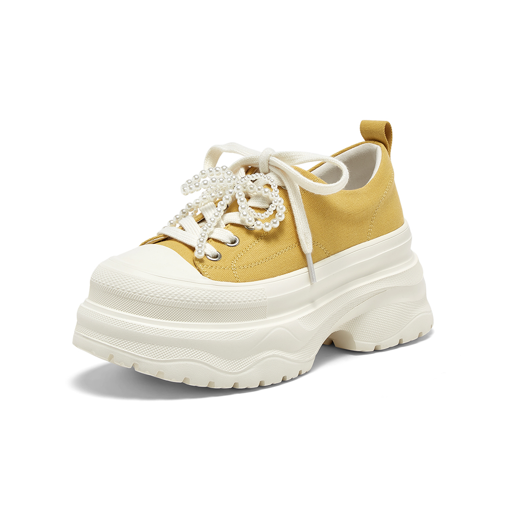 百思图2025秋季新款帆布鞋街头潮流厚底增高女休闲鞋D3175CM5