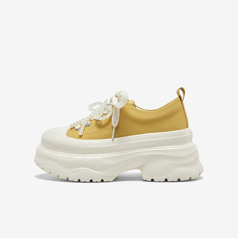 百思图2025秋季新款帆布鞋街头潮流厚底增高女休闲鞋D3175CM5