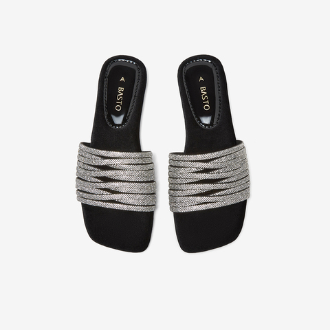 百思图2025夏季新款时尚简约户外休闲一字拖方跟女凉拖鞋B5387BT5