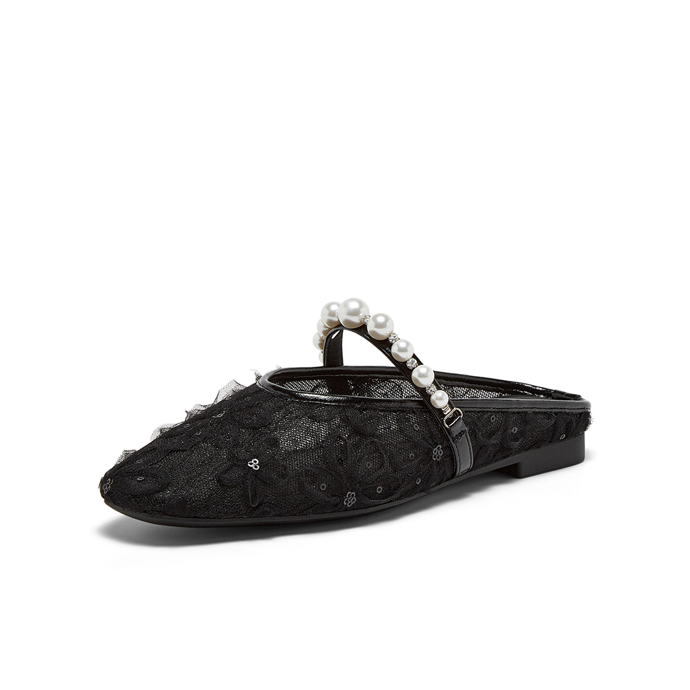 百思图2025夏季新款简约时尚小香风穆勒鞋方跟女拖鞋F5133BH5