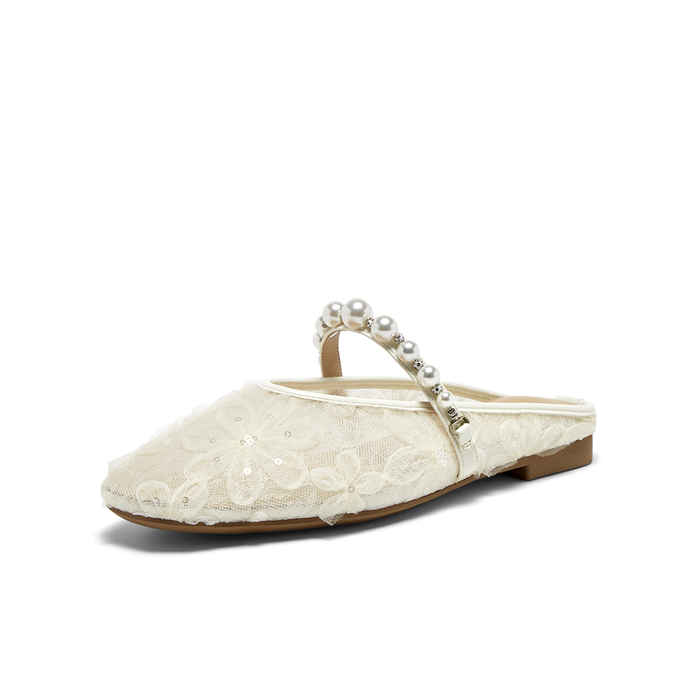 百思图2025夏季新款简约时尚小香风穆勒鞋方跟女拖鞋F5133BH5