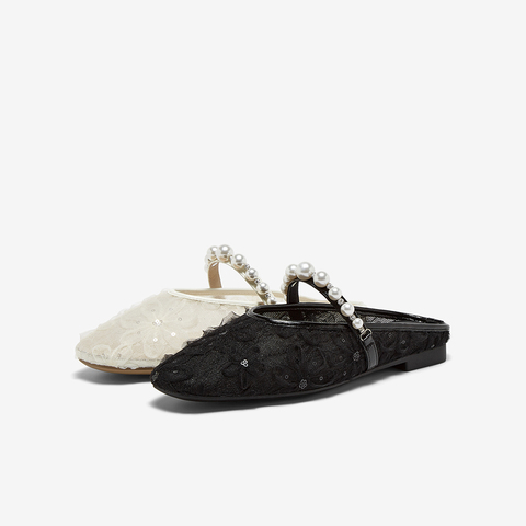 百思图2025夏季新款简约时尚小香风穆勒鞋方跟女拖鞋F5133BH5