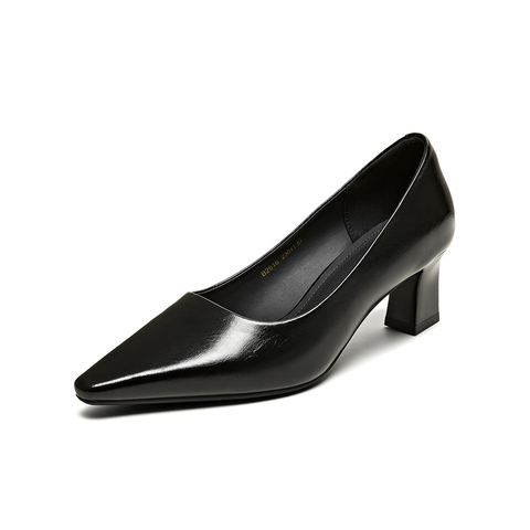 百思图2025秋季新款商场同款浅口单鞋粗跟尖头通勤女鞋B2616CQ5