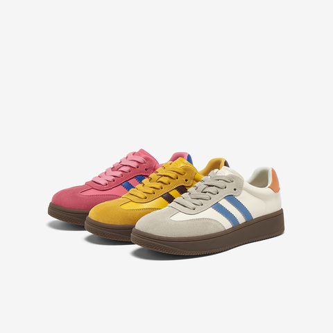 百思图2025秋季新款德训鞋街头潮流复古运动女休闲鞋E5101CM5