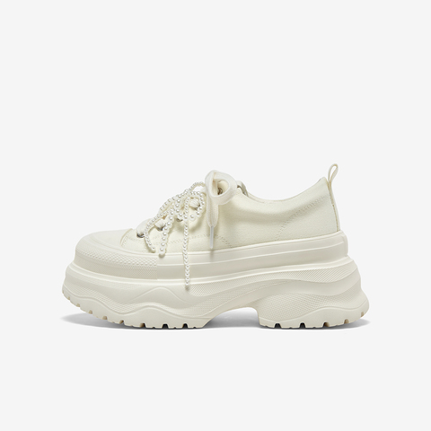 百思图2025秋季新款帆布鞋街头潮流厚底增高女休闲鞋D3175CM5