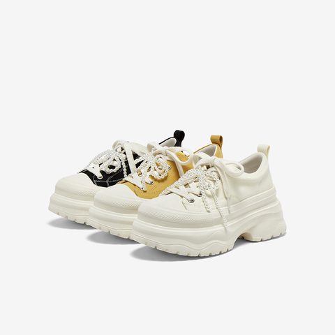 百思图2025秋季新款帆布鞋街头潮流厚底增高女休闲鞋D3175CM5