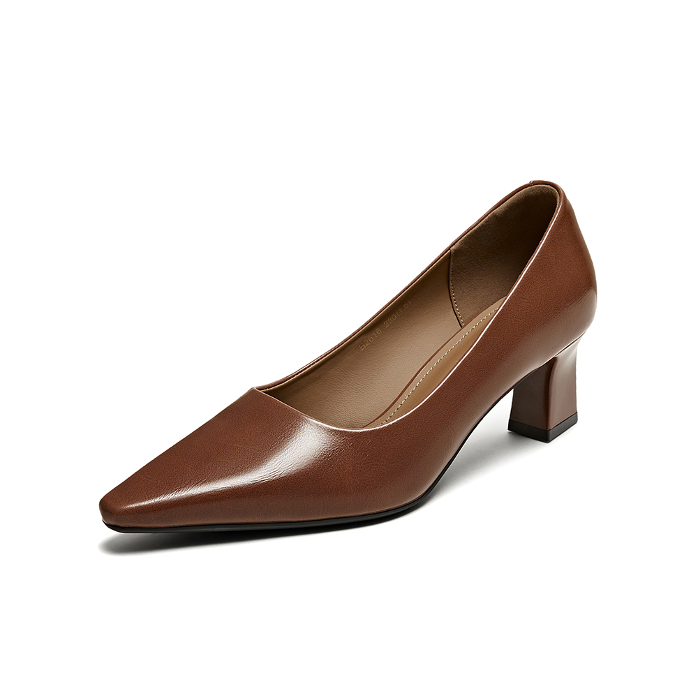 百思图2025秋季新款商场同款浅口单鞋粗跟尖头通勤女鞋B2616CQ5