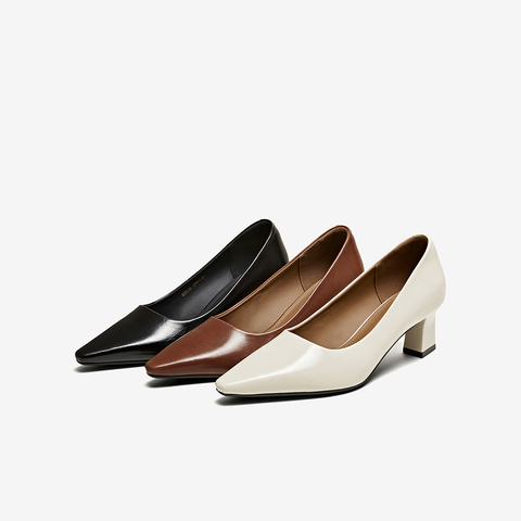 百思图2025秋季新款商场同款浅口单鞋粗跟尖头通勤女鞋B2616CQ5