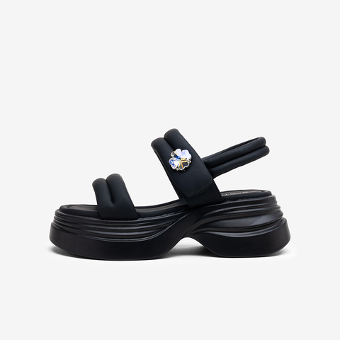 百思图2025夏季新款魔术贴休闲外穿厚底女凉鞋D3209BL5