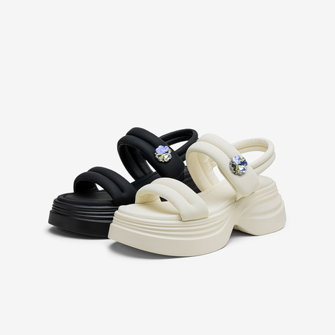 百思图2025夏季新款魔术贴休闲外穿厚底女凉鞋D3209BL5