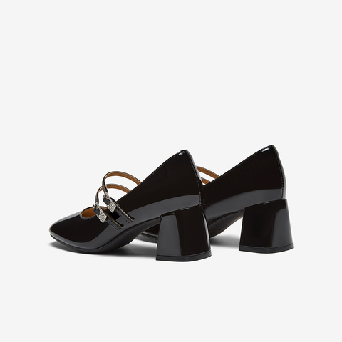 百思图2025秋季新款玛丽珍鞋时尚潮流方头粗跟浅口女单鞋C5212CQ5