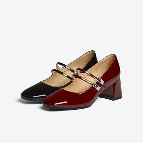 百思图2025秋季新款玛丽珍鞋时尚潮流方头粗跟浅口女单鞋C5212CQ5