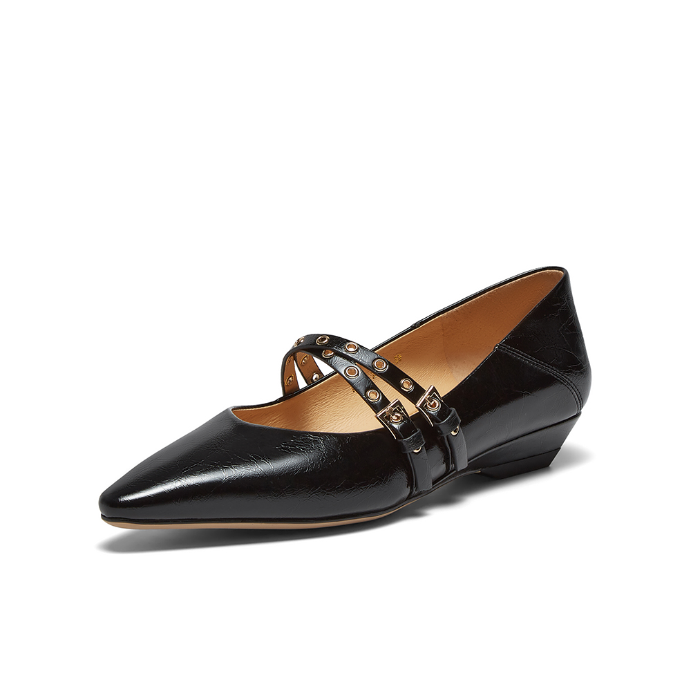 百思图2025秋季新款玛丽珍鞋复古简约法式尖头浅口女单鞋A3191CQ5