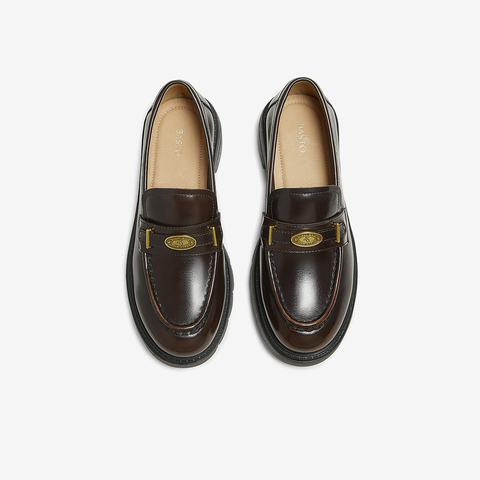 百思图2025秋季新款商场同款乐福鞋时尚学院风粗跟女单鞋UUJ01CA5