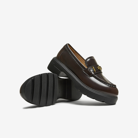 百思图2025秋季新款商场同款乐福鞋时尚学院风粗跟女单鞋UUJ01CA5