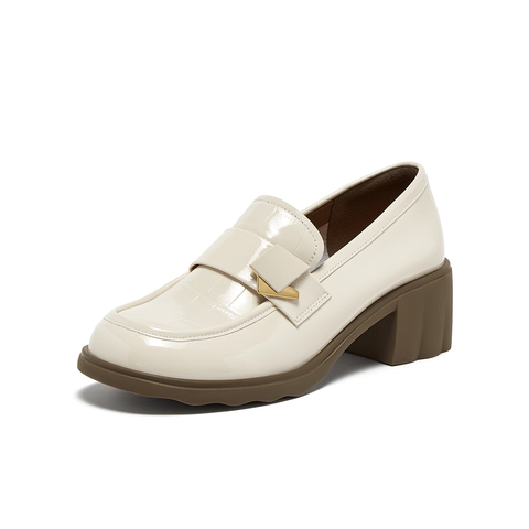 百思图2025秋季新款商场同款乐福鞋时尚通勤粗跟女单鞋O8138CA5