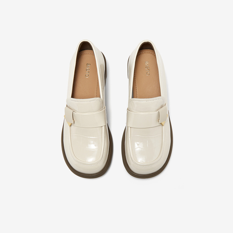 百思图2025秋季新款商场同款乐福鞋时尚通勤粗跟女单鞋O8138CA5