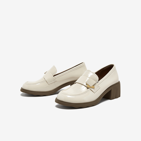 百思图2025秋季新款商场同款乐福鞋时尚通勤粗跟女单鞋O8138CA5