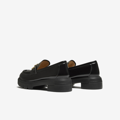 百思图2025秋季新款商场同款乐福鞋时尚学院风粗跟女单鞋UUJ01CA5