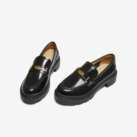 百思图2025秋季新款商场同款乐福鞋时尚学院风粗跟女单鞋UUJ01CA5