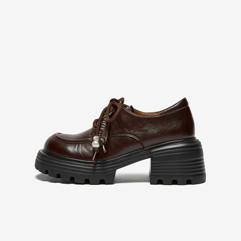 百思图2025秋季新款商场同款牛津鞋复古学院风粗跟女单鞋O9977CM5