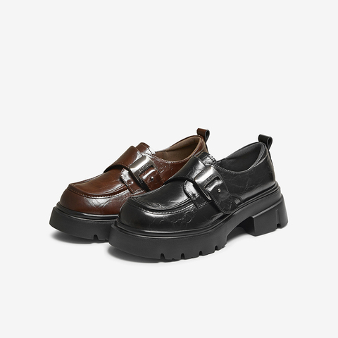 百思图2025秋季新款商场同款牛津鞋时尚学院风粗跟女单鞋BP221CM5