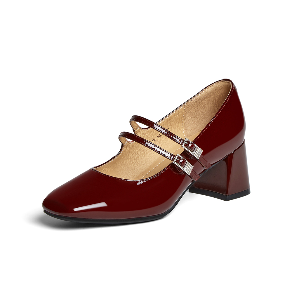 百思图2025秋季新款玛丽珍鞋时尚潮流方头粗跟浅口女单鞋C5212CQ5