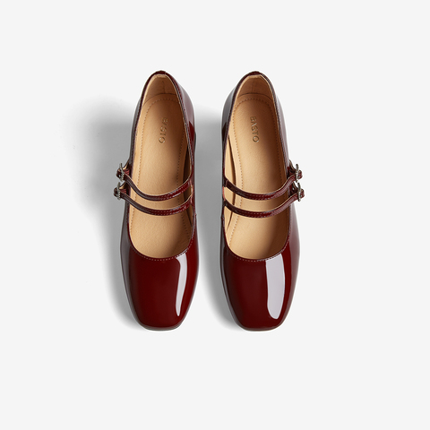 百思图2025秋季新款玛丽珍鞋时尚潮流方头粗跟浅口女单鞋C5212CQ5