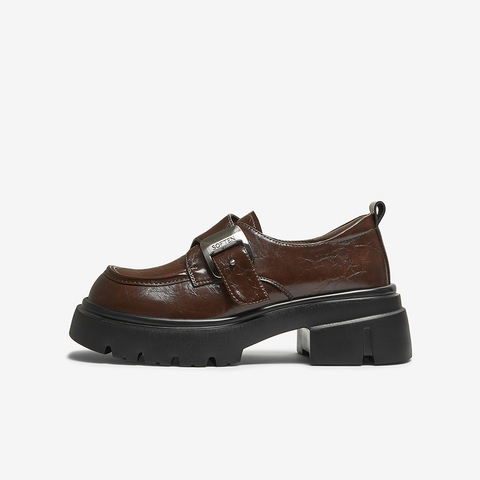 百思图2025秋季新款商场同款牛津鞋时尚学院风粗跟女单鞋BP221CM5