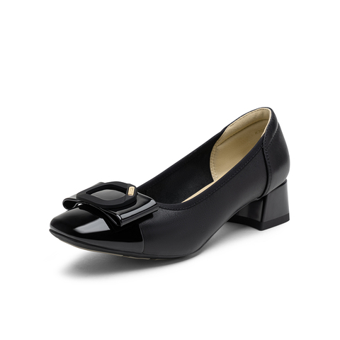 百思图2025秋新款商场同款浅口单鞋时尚简约通勤粗跟女鞋K3080CQ5