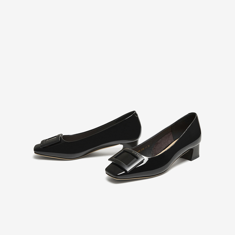 百思图2025秋季新款浅口单鞋时尚潮流通勤粗跟方头女鞋CT056CQ5