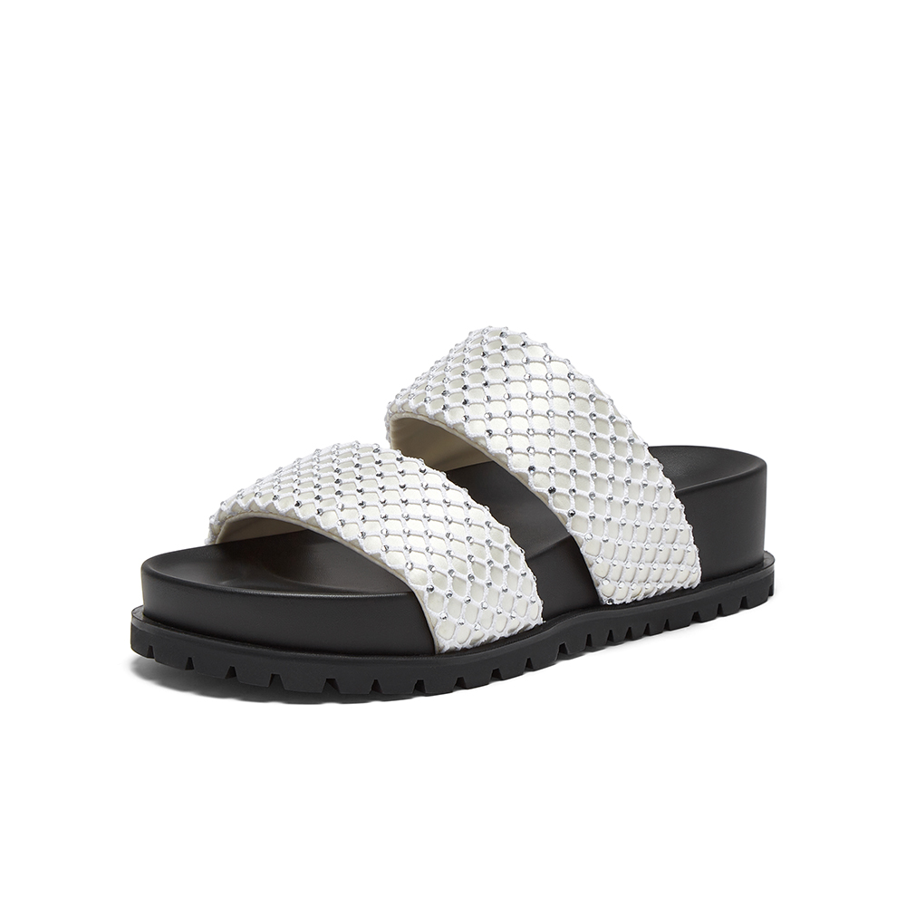 百思图2025夏季新款简约时尚休闲一字拖厚底女拖鞋BP372BT5