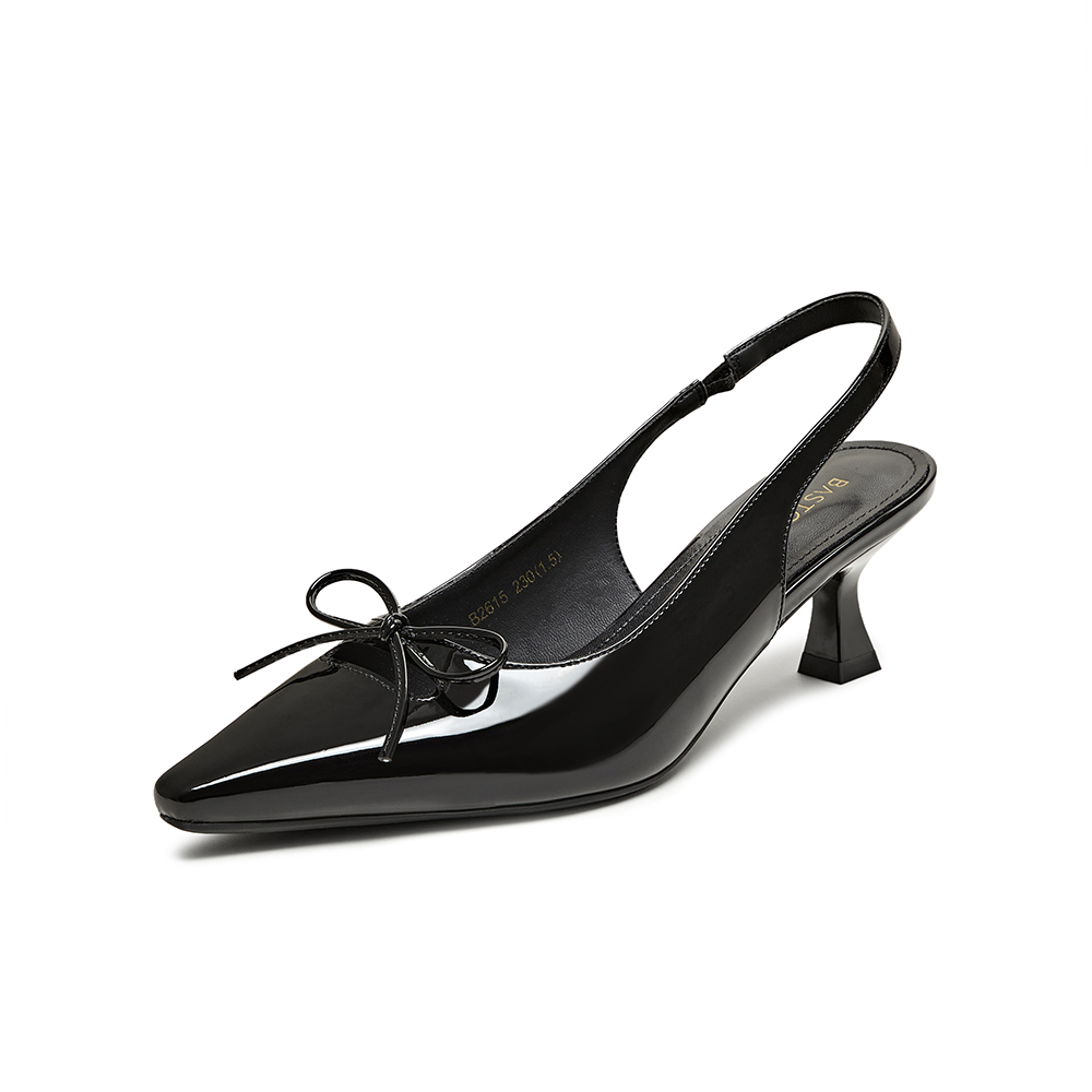 百思图2025夏季新款时尚潮流蝴蝶结尖头细跟后空女凉鞋B2615BH5