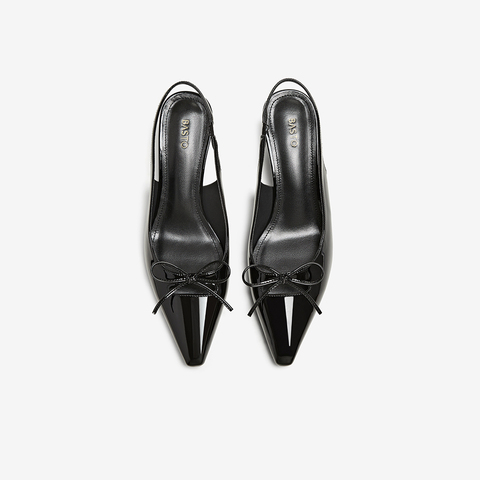 百思图2025夏季新款时尚潮流蝴蝶结尖头细跟后空女凉鞋B2615BH5