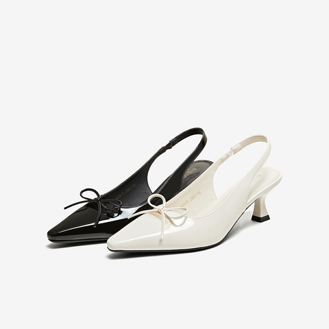 百思图2025夏季新款时尚潮流蝴蝶结尖头细跟后空女凉鞋B2615BH5