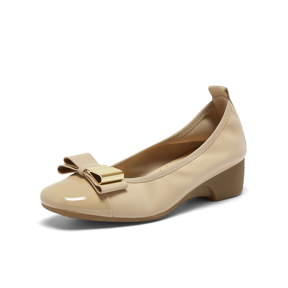 百思图2025秋季新款单鞋时尚简约通勤粗跟浅口女鞋C6022CQ5