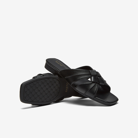 百思图2025夏季新款简约休闲通勤一字拖粗跟女凉拖鞋B6381BT5