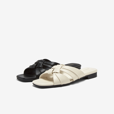 百思图2025夏季新款简约休闲通勤一字拖粗跟女凉拖鞋B6381BT5