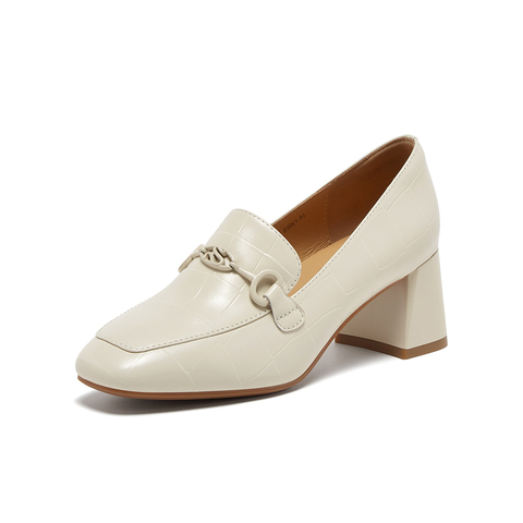 百思图2025秋季新款商场同款乐福鞋时尚通勤粗跟女单鞋C1008CA5