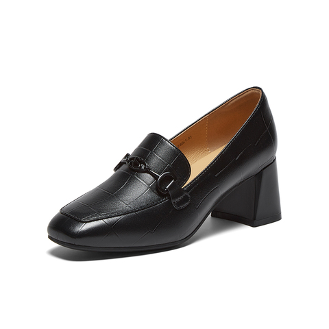 百思图2025秋季新款商场同款乐福鞋时尚通勤粗跟女单鞋C1008CA5