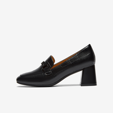 百思图2025秋季新款商场同款乐福鞋时尚通勤粗跟女单鞋C1008CA5