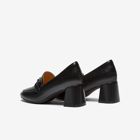 百思图2025秋季新款商场同款乐福鞋时尚通勤粗跟女单鞋C1008CA5