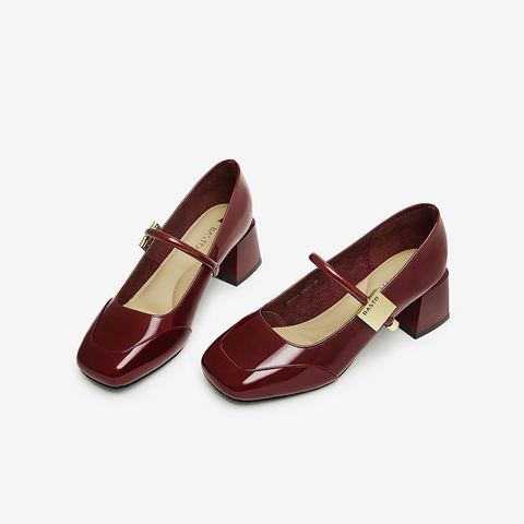 百思图2025春季新款时尚简约法式玛丽珍鞋粗跟女单鞋M1111AQ5