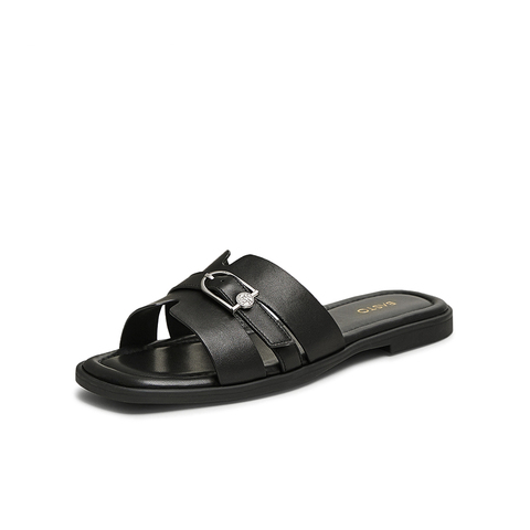 百思图2025夏季新款商场同款简约时尚一字拖平跟女拖鞋USI03BT5