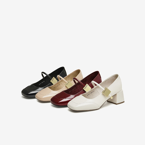 百思图2025春季新款时尚简约法式玛丽珍鞋粗跟女单鞋M1111AQ5