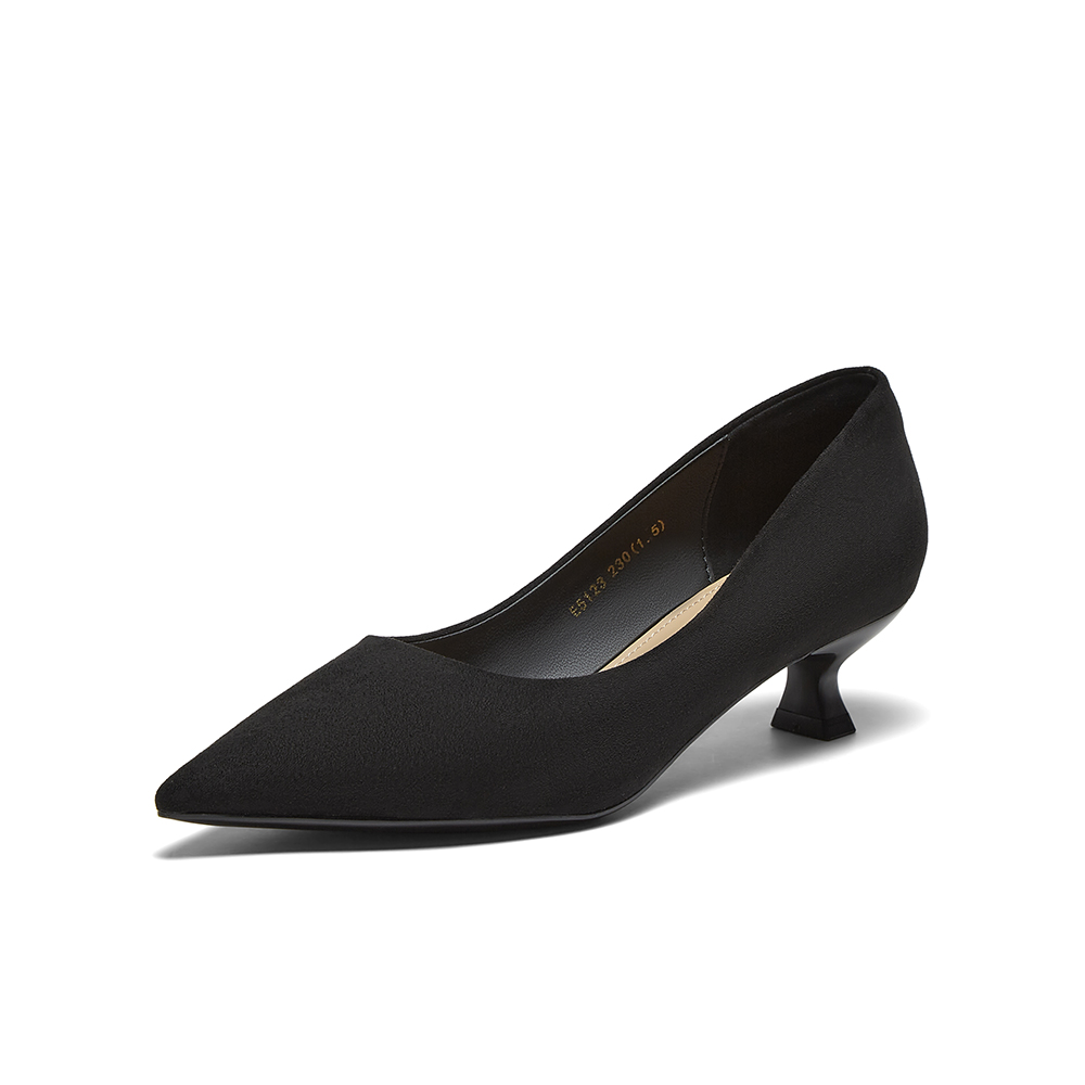 百思图2025春季新款简约时尚通勤细跟尖头浅口女单鞋E5123AQ5