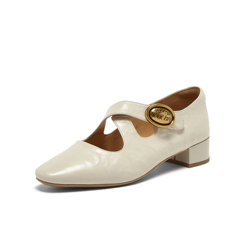 百思图2025秋季新款玛丽珍鞋时尚复古通勤粗跟女单鞋BN185CQ5